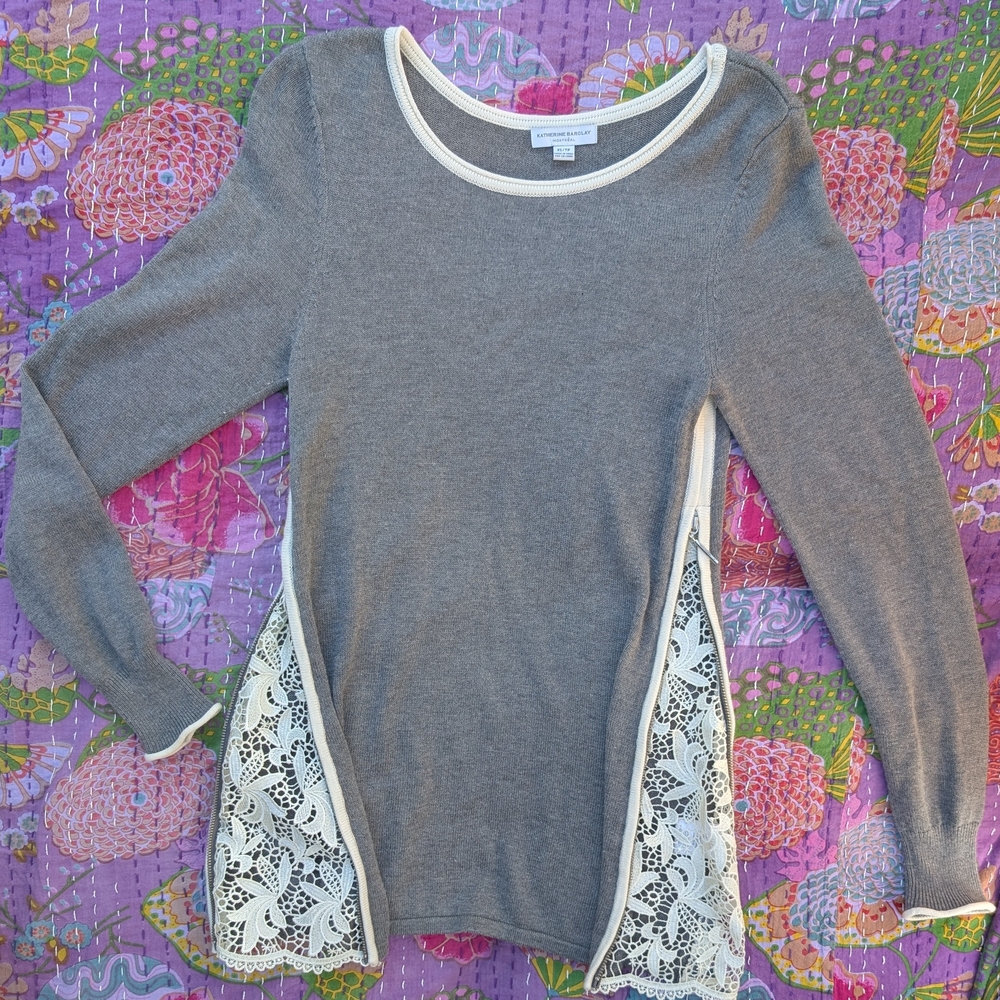 Gray Lace Trim Women's Top